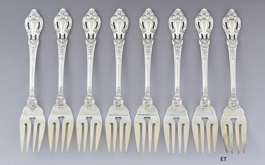 Great set 8 Lunt Sterling Silver Eloquence Salad / Dessert Forks