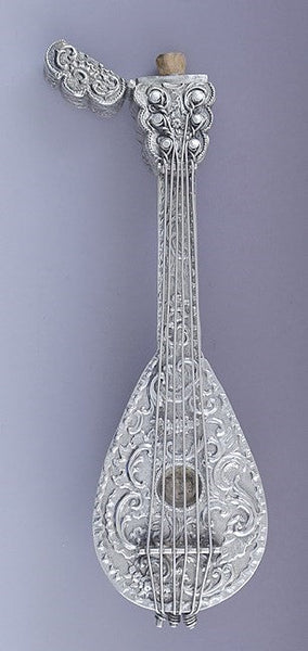 c1850-1900 German? Silver Lute Shaped Perfume Scent Bottle