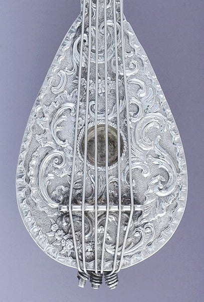 c1850-1900 German? Silver Lute Shaped Perfume Scent Bottle