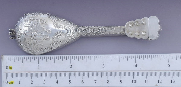 c1850-1900 German? Silver Lute Shaped Perfume Scent Bottle