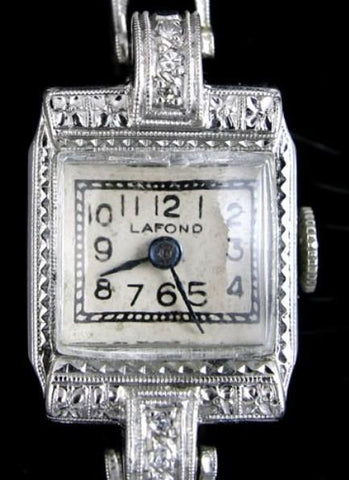 Fine Ladies Platinum & Diamond Lafond Art Deco Wristwatch Ciny