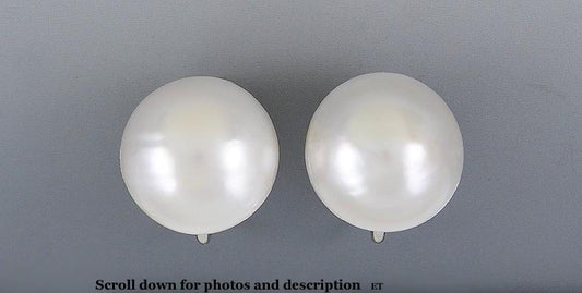 Pair Large 14k White Gold & Mabe Pearl Dome Earrings