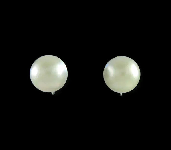 Vintage Retro 14K White Gold 11.2mm Mabe Pearl Screw-Back Earrings