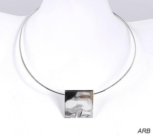 Stylish Modern Sterling Silver Choker Necklace, Abstract Square Pendant, Abrano