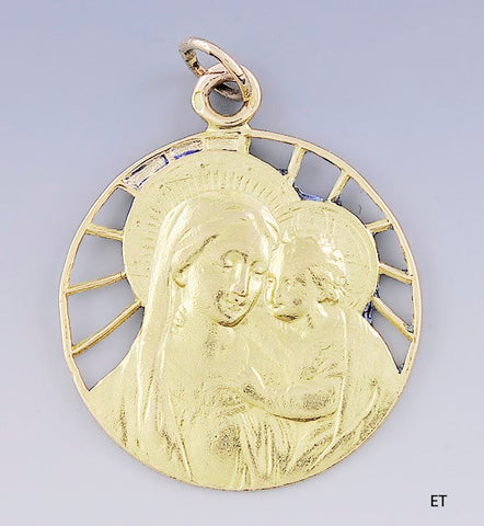 Beautiful Antique 18K Yellow Gold Catholic Madonna Virgin Mary Jesus Pendant