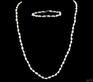 Fine 14k Yellow Gold Bead and White Freshwater Pearl Clasp Necklace and Bracelet