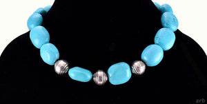 Beautiful Modern Sterling Silver and Dyed Blue Magnesite Stone Collar Necklace