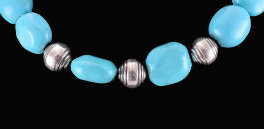 Beautiful Modern Sterling Silver and Dyed Blue Magnesite Stone Collar Necklace