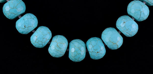 Wonderful Beaded Necklace of Faceted Dyed Green Blue Magnesite Beads