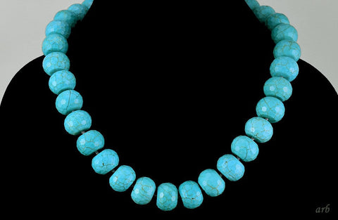 Wonderful Beaded Necklace of Faceted Dyed Green Blue Magnesite Beads