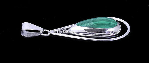 Wonderful Modern Sterling Silver Double Teardrop Malachite Pendant from Mexico