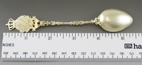 Distinctive Antique Swedish Sverige 830 Silver and Enamel Souvenir Spoon