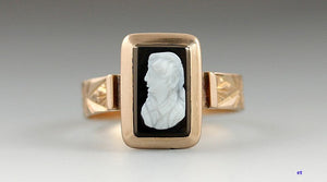 American Victorian 10K Gold Carved Hardstone Cameo Ring