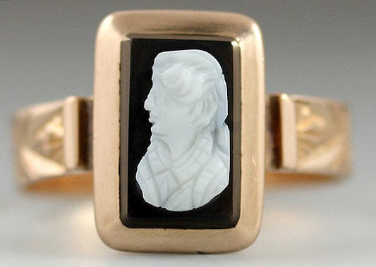 American Victorian 10K Gold Carved Hardstone Cameo Ring