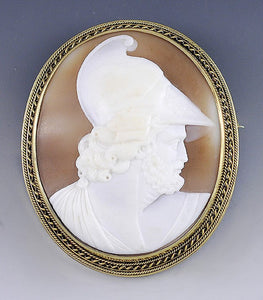 C1875 14k Gold Carved Warrior Head Shell Cameo Heavy Mounting Ajax?