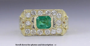 Huge Heavy 18K Gold 2.8ct Emerald & Diamond Ring