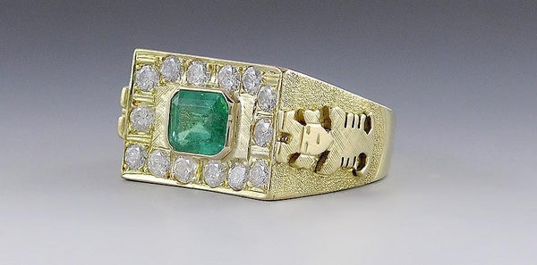 Huge Heavy 18K Gold 2.8ct Emerald & Diamond Ring