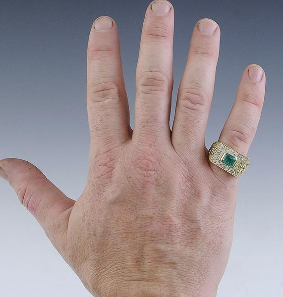 Huge Heavy 18K Gold 2.8ct Emerald & Diamond Ring