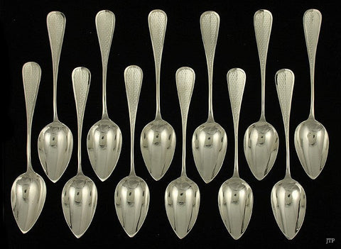12 Antique c1890 French 950 Sterling Silver Place Dessert Spoons 6 7/8"