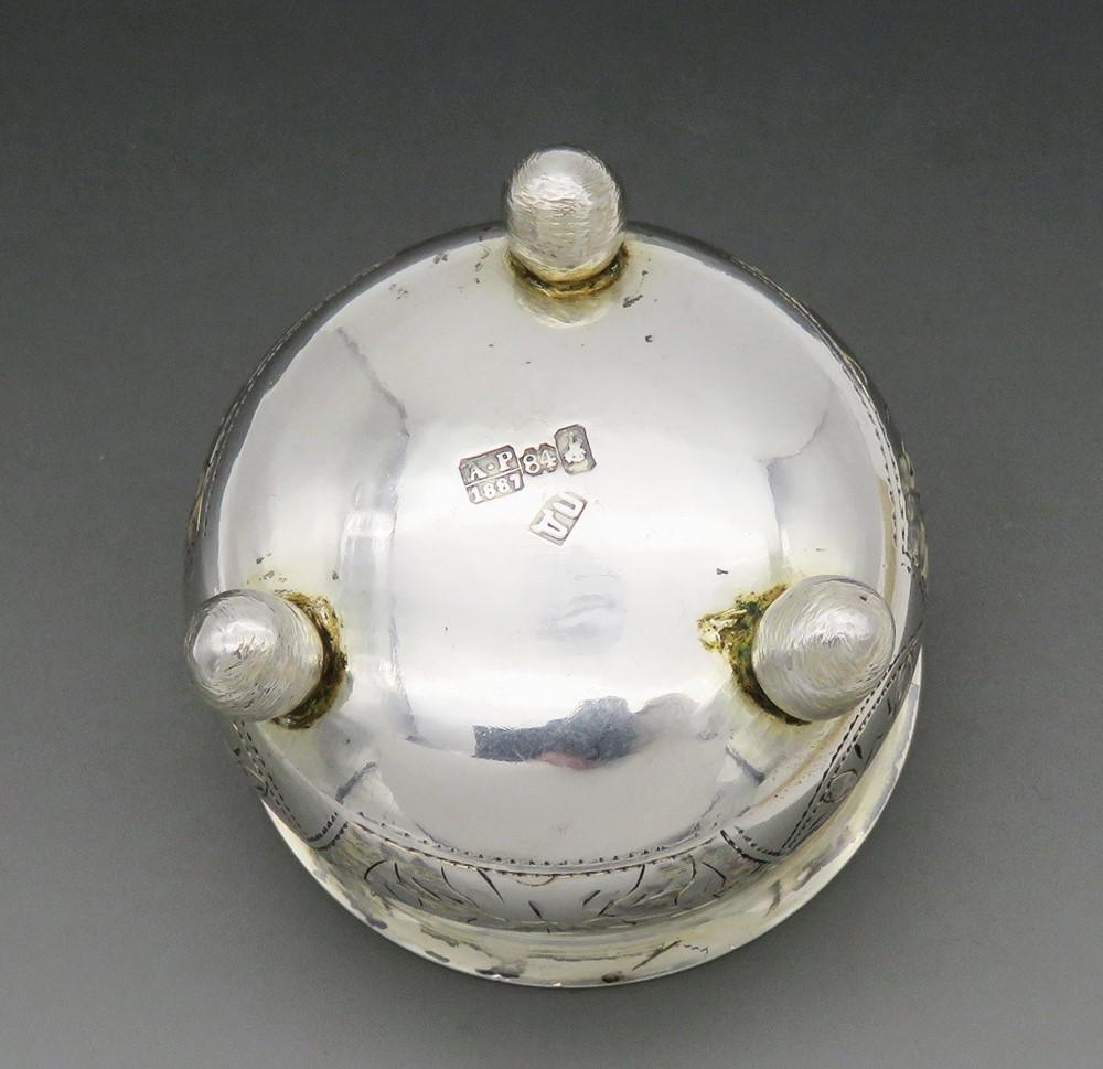 1887 Russian Moscow Silver Salt Cellar Sweet Engravings 2 Inches Tall