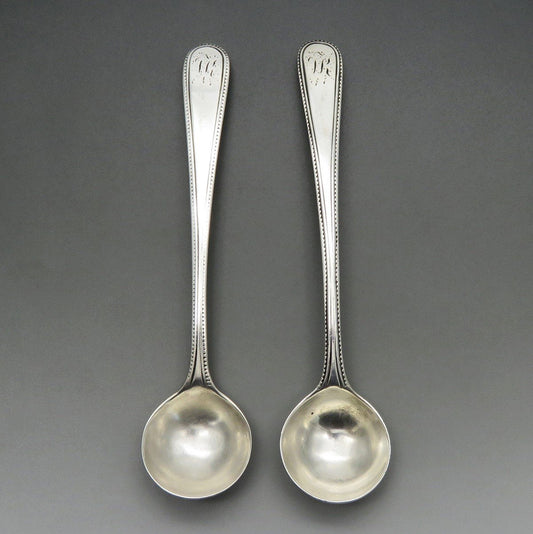 1788 Georgian Sterling Silver Master Salt Spoons Beaded Edge 4 in