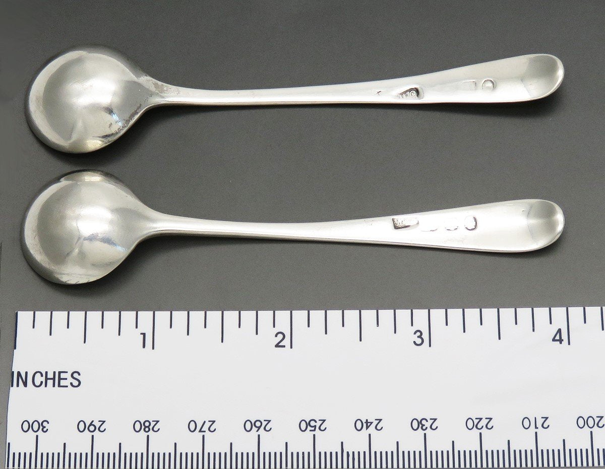 1788 Georgian Sterling Silver Master Salt Spoons Beaded Edge 4 in