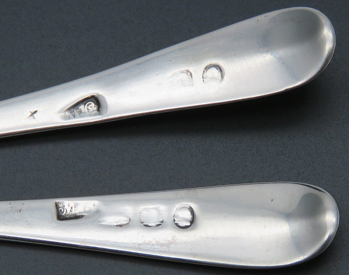 1788 Georgian Sterling Silver Master Salt Spoons Beaded Edge 4 in