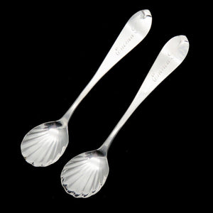 Antique Pair American Coin Silver Salt Spoons Fluted Bowl "Emma L" Monogram