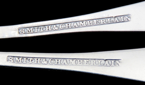 Antique Pair American Coin Silver Salt Spoons Fluted Bowl "Emma L" Monogram