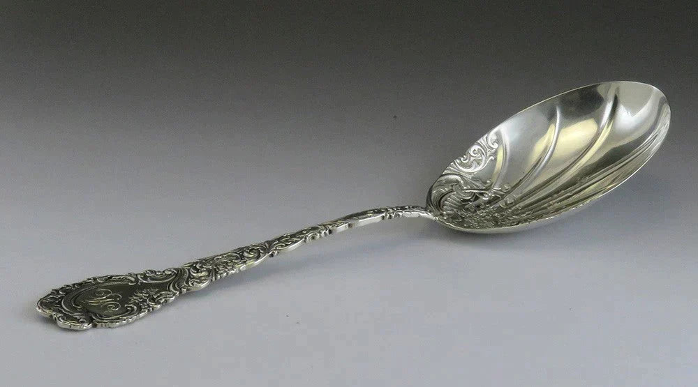 Antique Art Nouveau Flower Sterling Silver Wallace Louvre 1893 Serving Spoon 9"