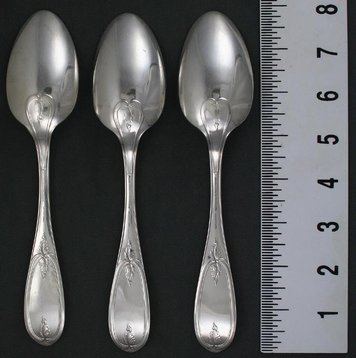 6 Jones Shreve Brown Olive Sterling Silver Spoons 1850s