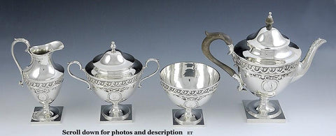 1918 English Sterling Silver Medallion Tea Set by Crichton Bros