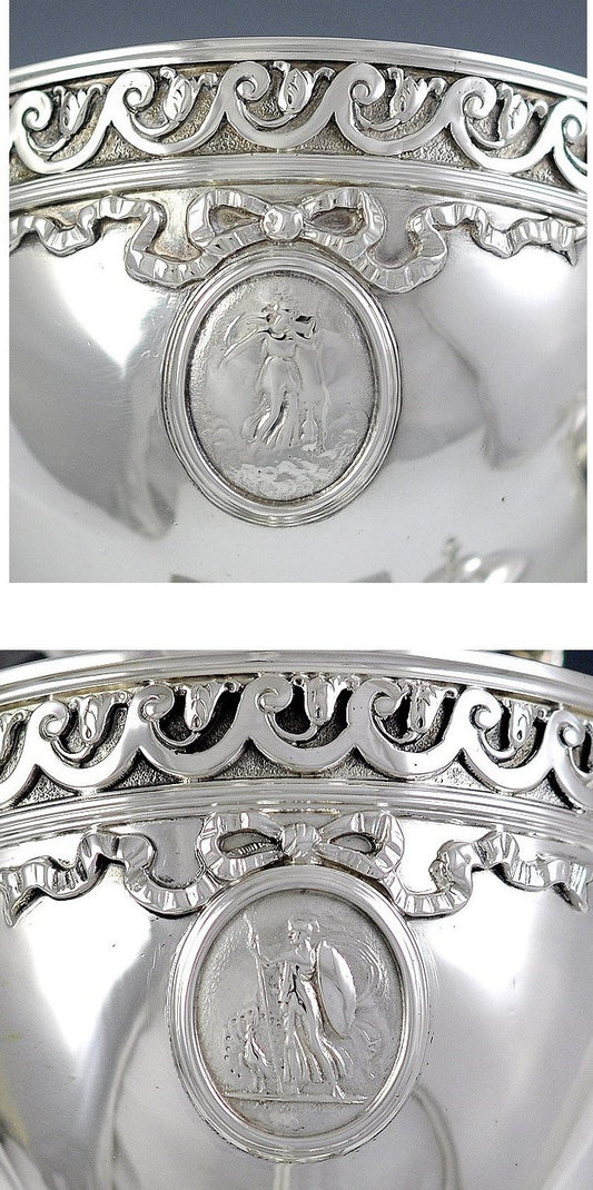 1918 English Sterling Silver Medallion Tea Set by Crichton Bros