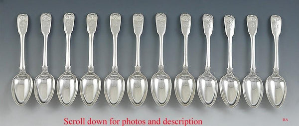 12 English Sterling 1815-1822 Eley Fearn Shell Place Dessert Oval Soup Spoons 7"