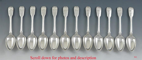 12 English Sterling 1815-1822 Eley Fearn Shell Place Dessert Oval Soup Spoons 7"