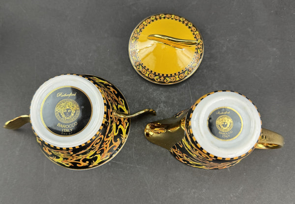 Stunning Versace Rutherford Barocco Italy Gold Covered Sugar Bowl Creamer Set