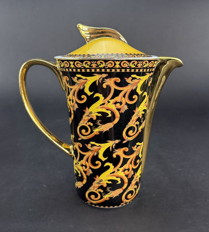 Rare Versace Rutherford Barocco Italy Gold Black 8.25" Tall Coffee Pot Teapot