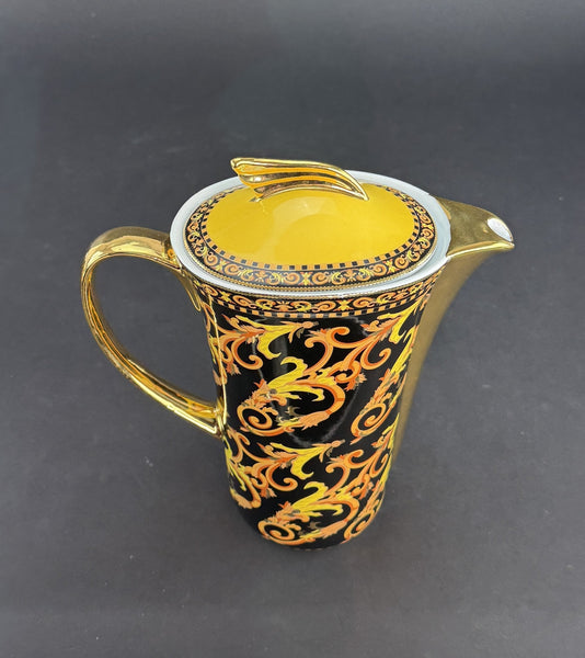 Rare Versace Rutherford Barocco Italy Gold Black 8.25" Tall Coffee Pot Teapot