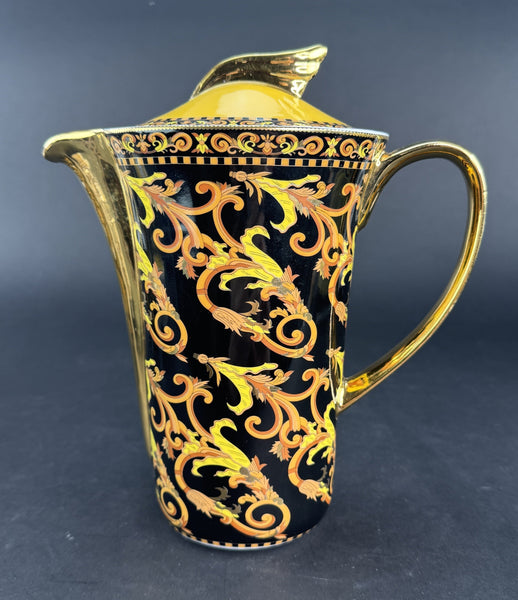 Rare Versace Rutherford Barocco Italy Gold Black 8.25" Tall Coffee Pot Teapot