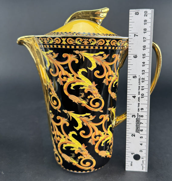 Rare Versace Rutherford Barocco Italy Gold Black 8.25" Tall Coffee Pot Teapot