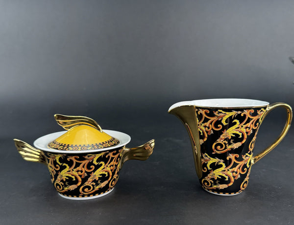 Stunning Versace Rutherford Barocco Italy Gold Covered Sugar Bowl Creamer Set