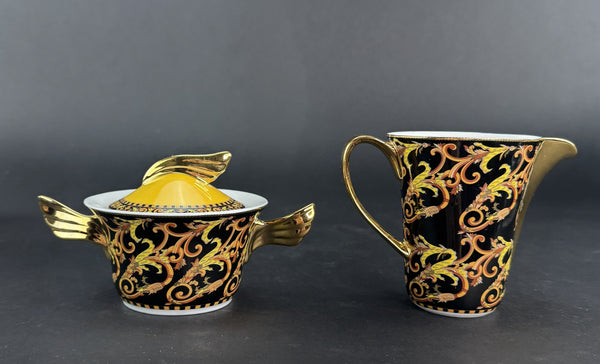 Stunning Versace Rutherford Barocco Italy Gold Covered Sugar Bowl Creamer Set