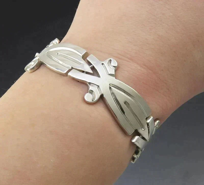 Vintage Unique Handcrafted Artisan Mexican Sterling Silver Link Bracelet