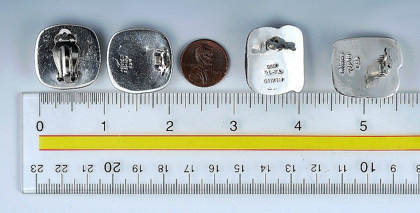 2 Elegant Pairs Mexican Sterling Silver Earrings, Clip-On, Sculptural Designs