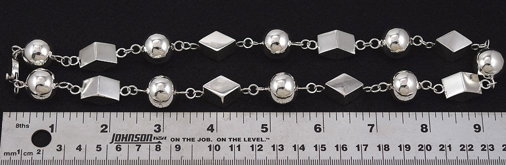 Impressive Vintage Sterling Silver Necklace Mexico Diamond Shape, Round Beads