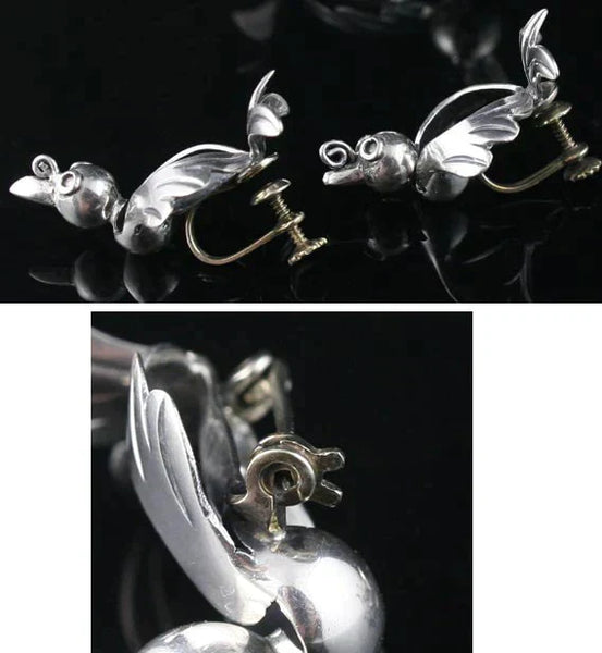 Francisco Rivera Mexican Sterling Silver Bird Brooch Pin and Earrings