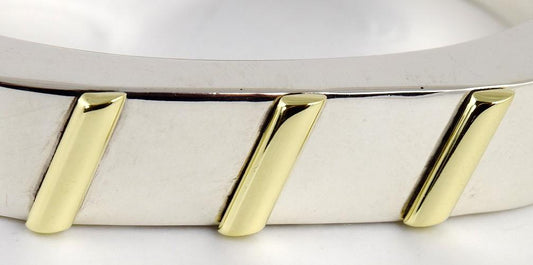 Stylish Mexican Sterling Silver Cuff Bracelet w/Brass Accents Size up to 6 3/4"