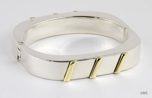 Stylish Mexican Sterling Silver Cuff Bracelet w/Brass Accents Size up to 6 3/4"