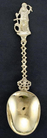 Antique c1890 German or Dutch Gold Silver Figural Serving Spoon