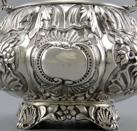 Antique 1832 English Georgian Sterling Silver Repousse Double Handle Bowl